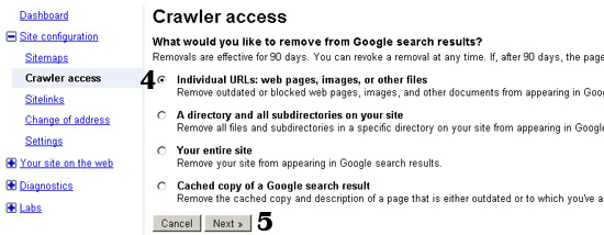 Removing URLs from Google's search results